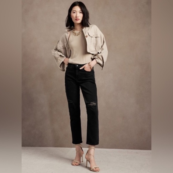 NWT! Banana Republic Black High-Rise Destructed Straight Jeans - Size 30🔹 - Picture 1 of 8